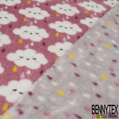 Peluche Imprimé Double Face Motif Nuage et Pluie fond Rose