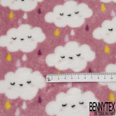 Peluche Imprimé Double Face Motif Nuage et Pluie fond Rose