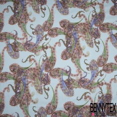 Popeline Coton Imprimé Motif Pesley Fond Bleu Pastel