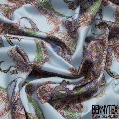Popeline Coton Imprimé Motif Pesley Fond Bleu Pastel