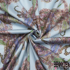 Popeline Coton Imprimé Motif Pesley Fond Bleu Pastel