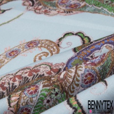 Popeline Coton Imprimé Motif Pesley Fond Bleu Pastel