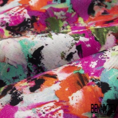 Coton imprimé digital motif peinture multicolore