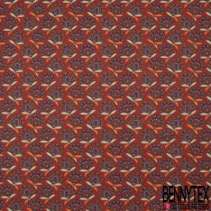Cretonne 100 % Coton Imprimé motif fleur assam multicolore Fond brique