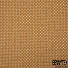 Coton imprimé motif fleur en forme géométrique à quatre pétales blanc Fond moutarde