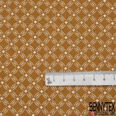 Coton imprimé motif fleur en forme géométrique à quatre pétales blanc Fond moutarde