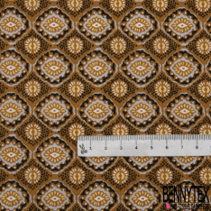 Coton imprimé motif géométrique en forme de yeux Fond moutarde
