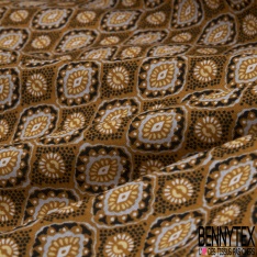 Coton imprimé motif géométrique en forme de yeux Fond moutarde