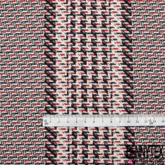 Coton Natté Imprimé Bandes rouge blanc cassé noir et bleu marine