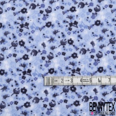 Gaze de Coton Imprimé Motif fleuri bleu marine Fond bleu clair