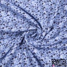 Gaze de Coton Imprimé Motif fleuri bleu marine Fond bleu clair