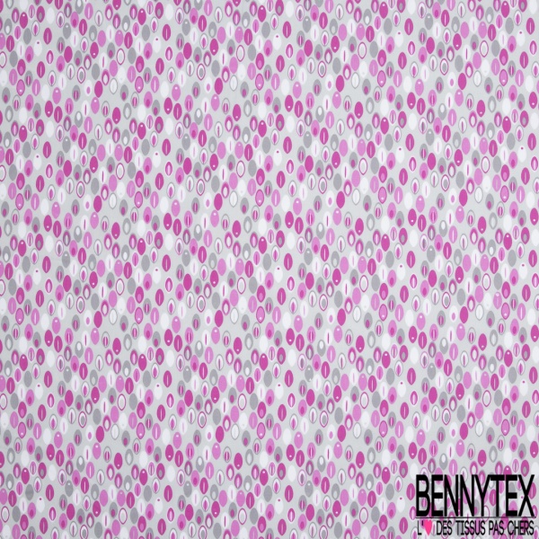 Coton imprimé Motif plume ovale ton gris et rose Fond gris perle