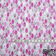 Coton imprimé Motif plume ovale ton gris et rose Fond gris perle