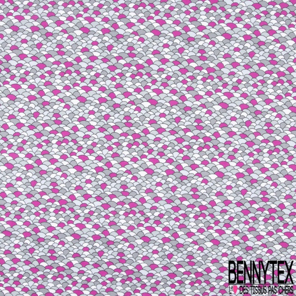 Coton imprimé Motif écaille ton gris et rose