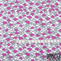Coton imprimé Motif écaille ton gris et rose