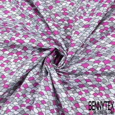 Coton imprimé Motif écaille ton gris et rose