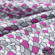 Coton imprimé Motif écaille ton gris et rose