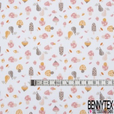 Toile Lorraine 100% coton Impression Motif champignon Fond rose pâle