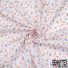Toile Lorraine 100% coton Impression Motif champignon Fond rose pâle