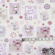 Toile Lorraine 100% coton Impression Motif tableaux chiens Fond sable