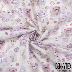 Toile Lorraine 100% coton Impression Motif tableaux chiens Fond sable