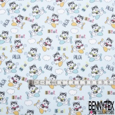 Toile Lorraine 100% coton Impression Motif chien dans un avion Fond bleu ciel