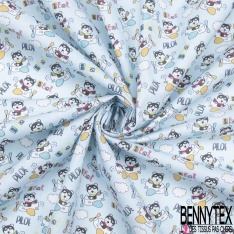 Toile Lorraine 100% coton Impression Motif chien dans un avion Fond bleu ciel