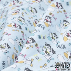 Toile Lorraine 100% coton Impression Motif chien dans un avion Fond bleu ciel