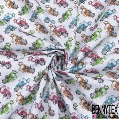 Toile Lorraine 100% coton Impression Motif voiture multicolore Fond blanc