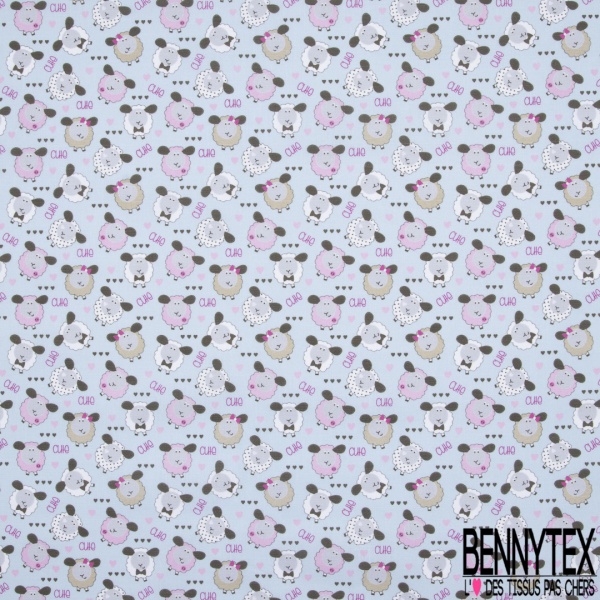 Toile Lorraine 100% coton Impression Motif moutons Fond bleu