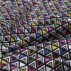 Toile Lorraine 100% coton Impression Motif triangle fantaisie multicolore Fond noir