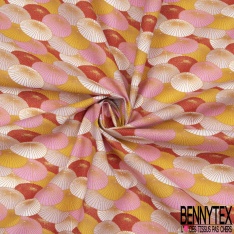 Toile Lorraine 100% coton Impression Motif parasol rose moutarde et rouge