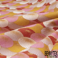 Toile Lorraine 100% coton Impression Motif parasol rose moutarde et rouge