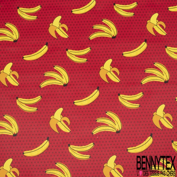 Coton Enduit Impression grande banane et pois Fond rouge