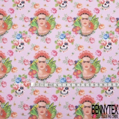 Coton imprimé Digital Thème Frida Kahlo Tête de Mort Calaveras Florale fond Candy