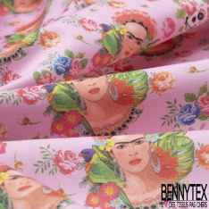 Coton imprimé Digital Thème Frida Kahlo Tête de Mort Calaveras Florale fond Candy