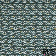 Coton imprimé Triangle Fantaisie Multicolore fond Vert Impérial