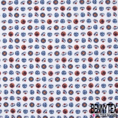 Coton imprimé Thème Bulle Marin Ancre Pompon Boussole Vague fond Blanc