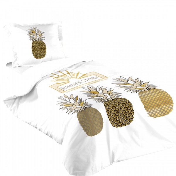 Parure Housse de Couette et 1 Taie Motif Tropicale Ananas Palmer fond Rose Parure Housse de Couette et 1 Taie Motif Tropicale Ananas Palmer fond Rose