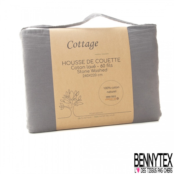Housse de Couette Coton Naturel Lavé 2 Places Cerise