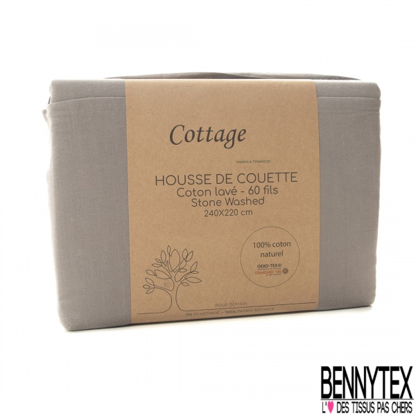 Housse de Couette Coton Naturel Lavé 2 Places Vieux Rose