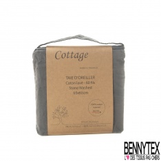 Taie d'Oreiller Coton Naturel Lavé Anthracite Qualité Premium