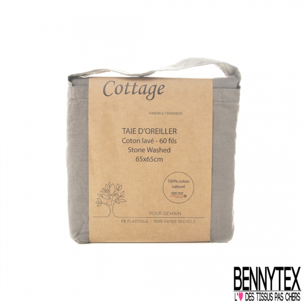 Taie d'Oreiller Coton Naturel Lavé Taupe Qualité Premium