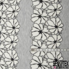 Néoprène Viscose Polyester Gris Chiné Fleur Tropicale Dévorée