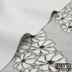 Néoprène Viscose Polyester Gris Chiné Fleur Tropicale Dévorée