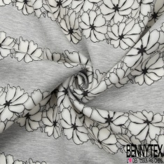 Néoprène Viscose Polyester Gris Chiné Fleur Tropicale Dévorée