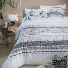 Parure Housse de Couette et 2 Taies Motif Mandala et Volubilis ton Vert fond Blanc Fantaisie