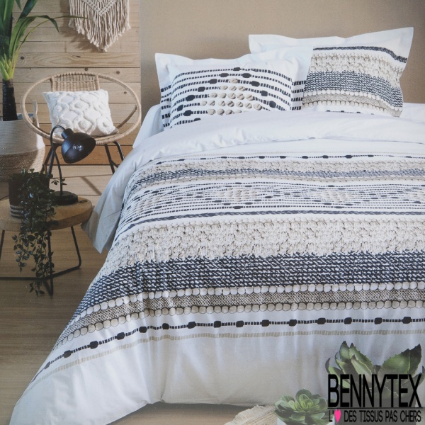 Parure Housse de Couette et 2 Taies Motif Mandala et Volubilis ton Vert fond Blanc Fantaisie