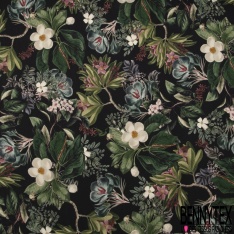 Fibranne Viscose impression Papier Peint Floral Vintage fond Noir