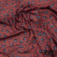 Crêpe Polyester Imprimé Fleur Cachemire Bleu fond Vermillon effet Texturé crépon